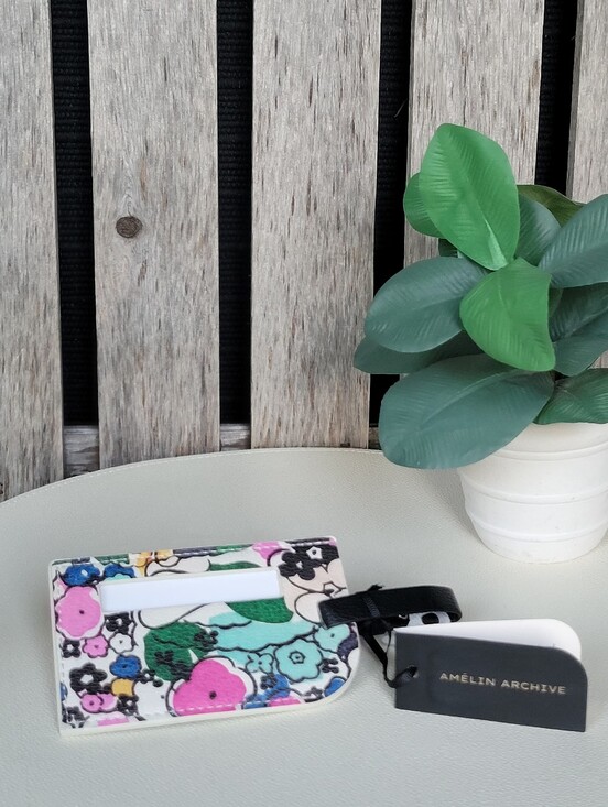 amelin archive Handbags - Amelin Archive Floral Printed Leather Luggage Tag with Black Strap- Pink & Green